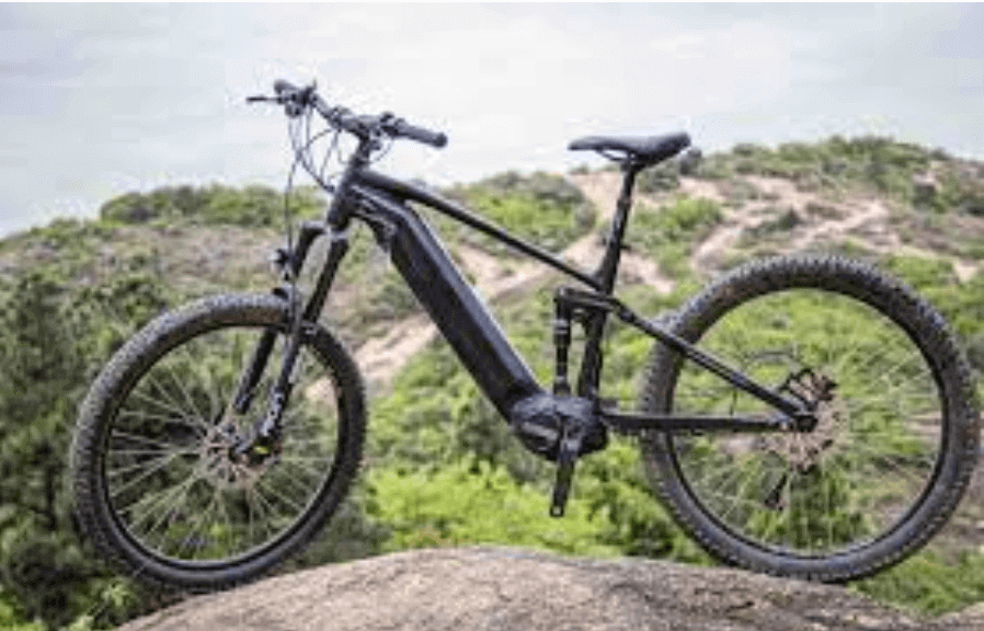 Black electric bike in the mountain hill